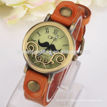 Beard design hollow out hot vintage leather lady watch